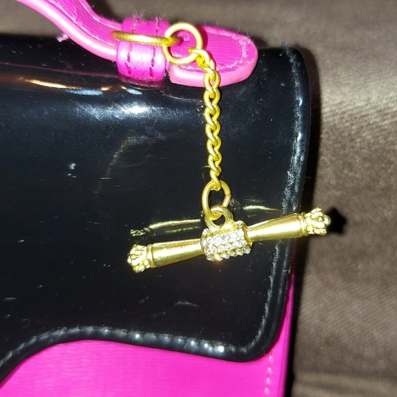 JUICY COUTURE HOT PINK AND BLACK PATENT HANDBAG / CLUTCH - LIKE NEW! - Picture 5 of 9